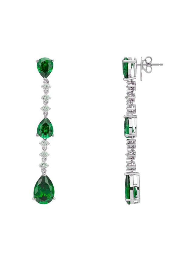 Latelita Elizabeth Drop Earrings Emerald Silver