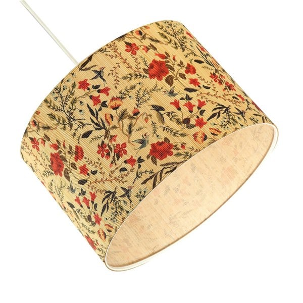Bird Theme Bamboo Pendant Lamp Shade with Green Leaves and Red Flowers Image 2