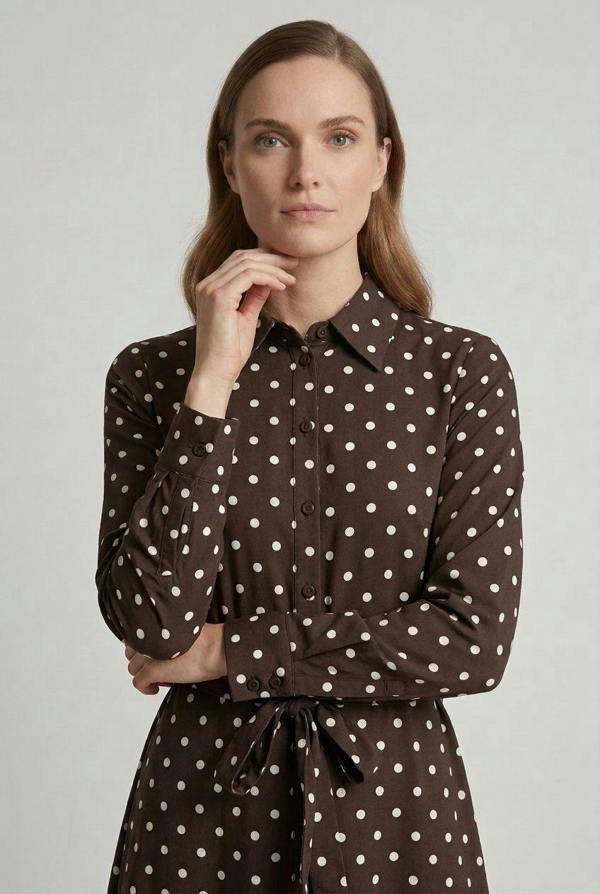 Izabel London Polka Dot Tie Waist Maxi Shirt Dress