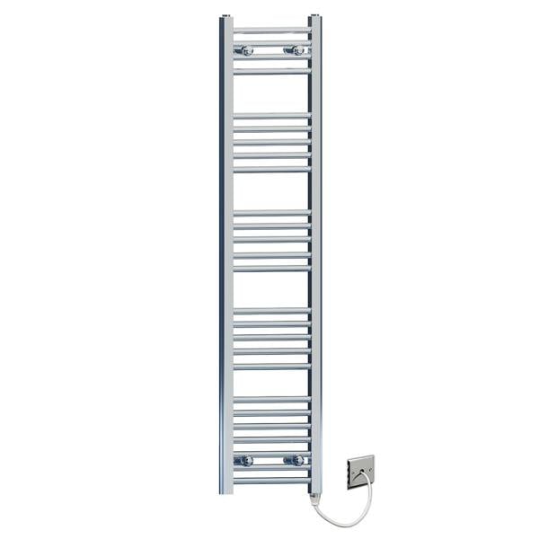 MYHOMEWARE 400 x 1400mm Chrome Flat Electric Pre-Filled Towel Rail Radiator For Designer Bathroom Standard Element