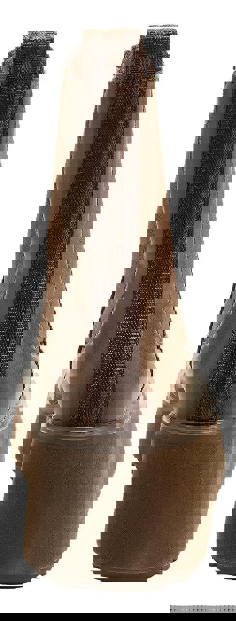 Rocket Dog Heyday Womens Ankle Pull On Dealer Chelsea Boots, close-up view of the back showing the brown pull tab, beige upper material, and chunky heel.