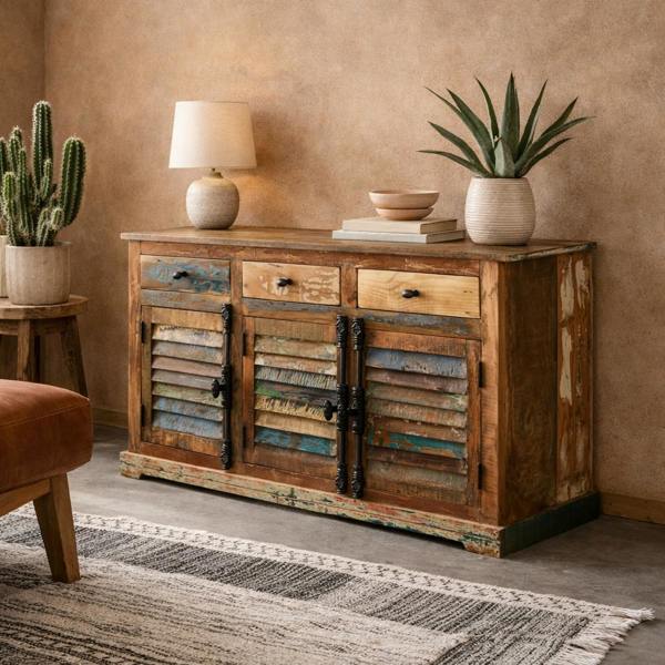 Wyld Haus Seattle Large Reclaimed Wood Sideboard 3 Drawers 3 Doors