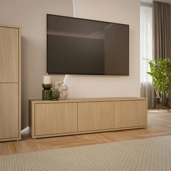 Furniture To Go Alice Springs Wide TV Cabinet with 3 Doors Push-to-Open in Elegancia Oak