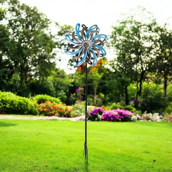 EDH Door Hardware Small Ocean Wave Vortex Wind Spinner Stake – 120 x 36 x 15 CM | Metal Kinetic Garden Wind Sculpture | Outdoor Yard Art
