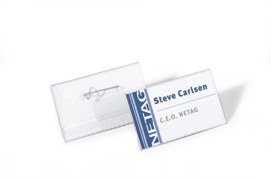 Durable Conference Pin Name Tag Badge Holders + Inserts | 100 Pack | 40 x 75mm