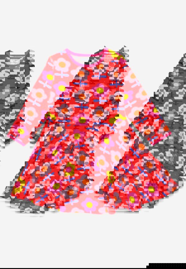 Organic Pink Flower Print Skater Dress - Toby Tiger