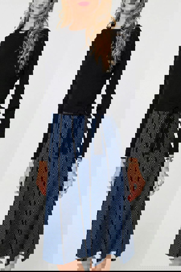 Blue | Chevron Texture Knee Length Jumper Dress
