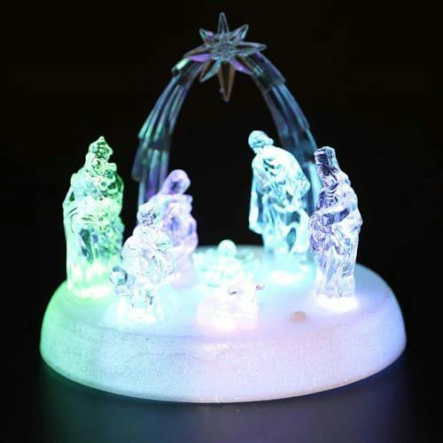 20cm Christmas Pre-Lit LED Musical Nativity Scene Acrylic Sculpture Battery Operated Light Up Xmas Tabletop Home Decorations image 4