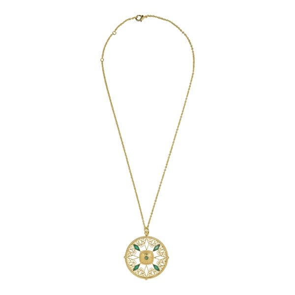 Lila Rasa Filigree Medallion Green Onyx Necklace