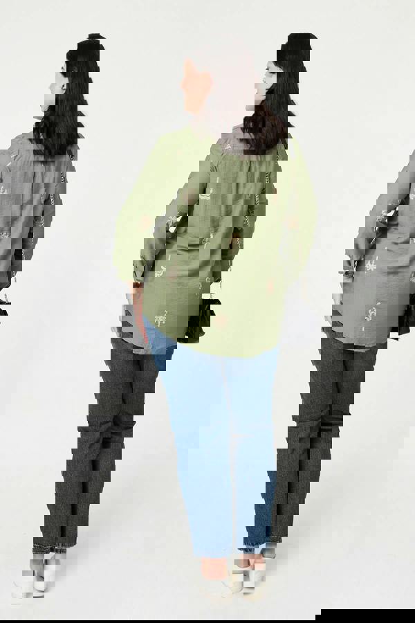 Khaki | Curve Metallic Embroidered Detail Shirt