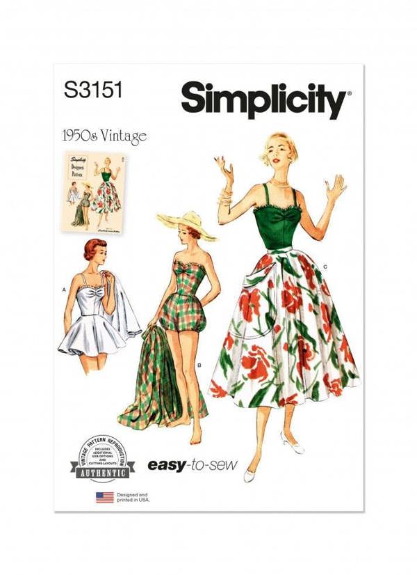 Simplicity Sewing Pattern 3151, Swimwear, Skirts, Vintage Style for Women, K5 (8-10-12-14-16) - Easy