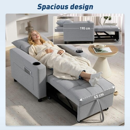 Wyld Haus Soliri Light Grey Upholstered 3 In One Convertible Single Sofa Bed Tufted Cushion