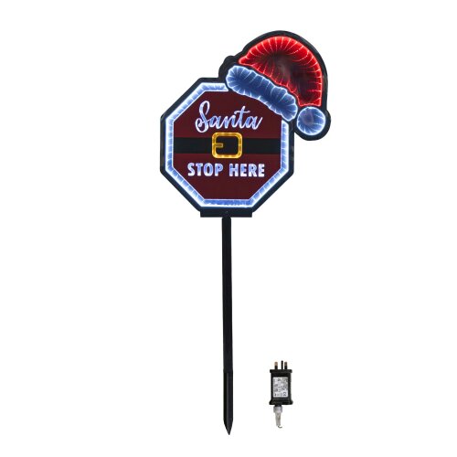 Samuel Alexander 40cm Light up Christmas Santa Stop Here Sign with Santa Hat & LEDs