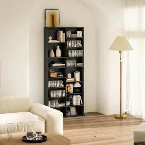 Wyld Haus Sezi Wood Black Tall Media Storage Tower With 640 Disc Capacity