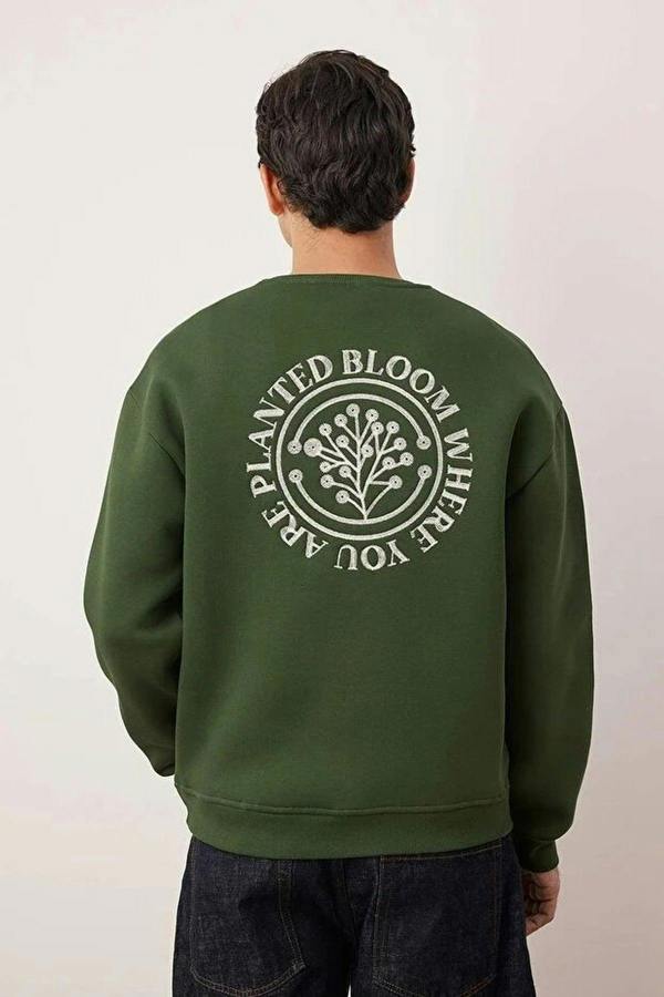 WOVCOR Floral Embroidered Cotton Men's Sweatshirt with Fleece Lining