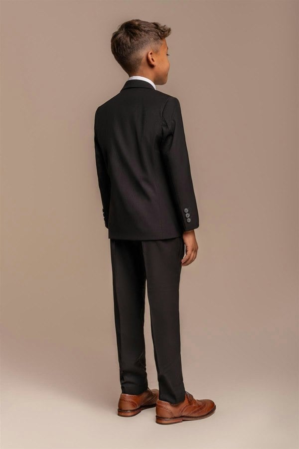 Boys Marco Black Three Piece Suit Back