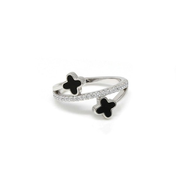 Say It With Clover Ring - Stainless Steel (Silver Plated & Black)