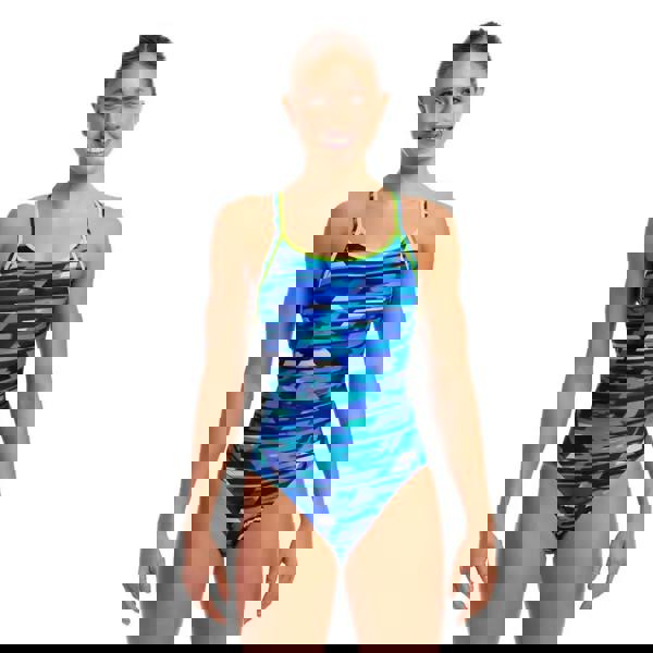 Funkita Pace Racer Diamond blue green geometric one-piece swimsuit