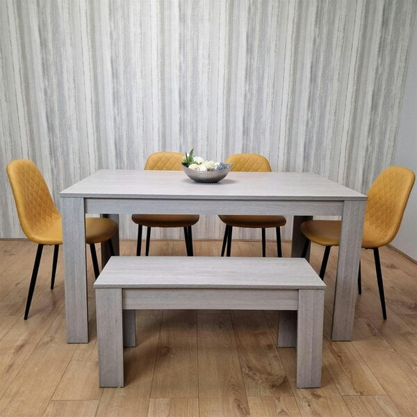 Kosy Koala Dining Table Set With 4 Mustard Chairs And 1 Bench Dining Room Furniture