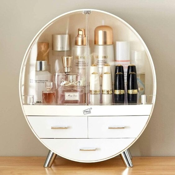 Neo Off White 2 Drawer Round Cosmetic Organiser