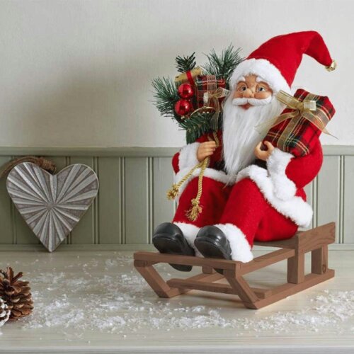 Samuel Alexander 30cm Red and White Traditional Santa on Sleigh Christmas Decoration