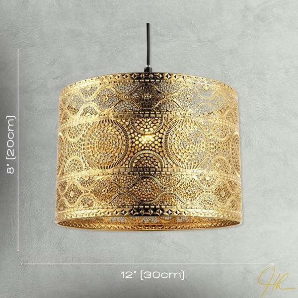 Ornate Moroccan Designed Polished Gold Metal Pendant Lighting Shade Image 7