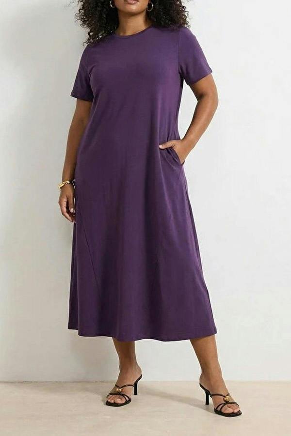 WOVCOR Midi 100% Cotton Knitted T-shirt Dress