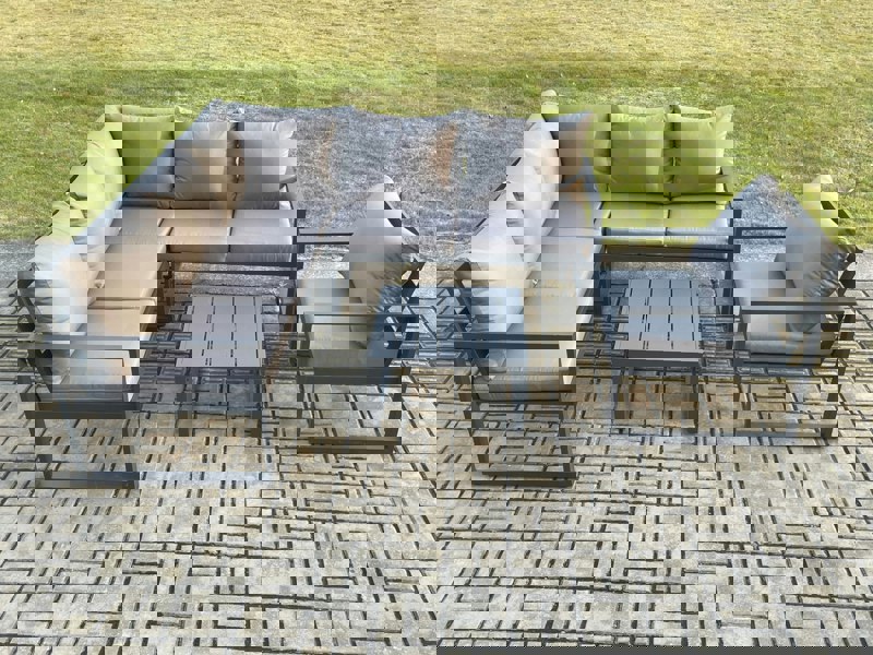 Fimous Outdoor Garden Furniture Set Aluminium Lounge Sofa Square Coffee Table Sets with Chair Indoor Conservatory Set Dark Grey