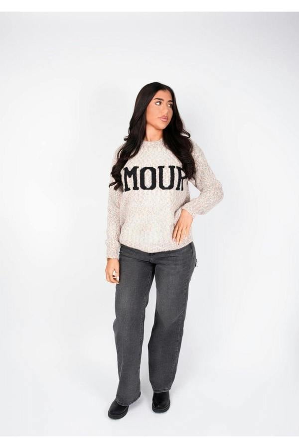Zenya Fluffy Knit Oversized Jumper With Amour Slogan Detail - Orange
