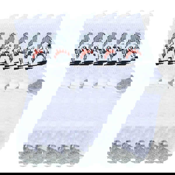 Anysox 5 Pairs Size 4-9 White Sports Socks Long Casual Shark Print Hip-hop breathable Unisex Skateboard Knitted Casual Sports Fashion