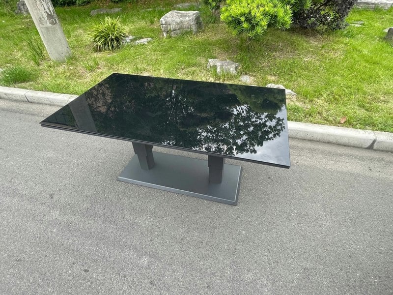 Fimous Aluminum Garden Furniture Rising Adjustable Lifting Dining or Coffee Table Easy Stop 2 Gas Line Dark Grey