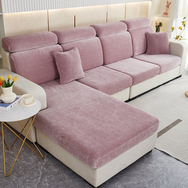 Anyhouz Anyseat Sofa Cover Old Rose L-Shape Polyester Chenille Thick Stretchable Cushion For Living Room Normal Size Large