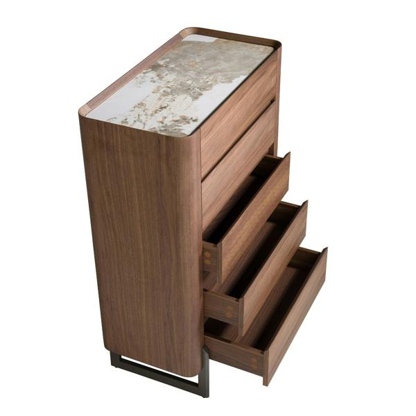Angel Cerdá Walnut and metallic dark steel chiffonier with porcelain marble top 7153