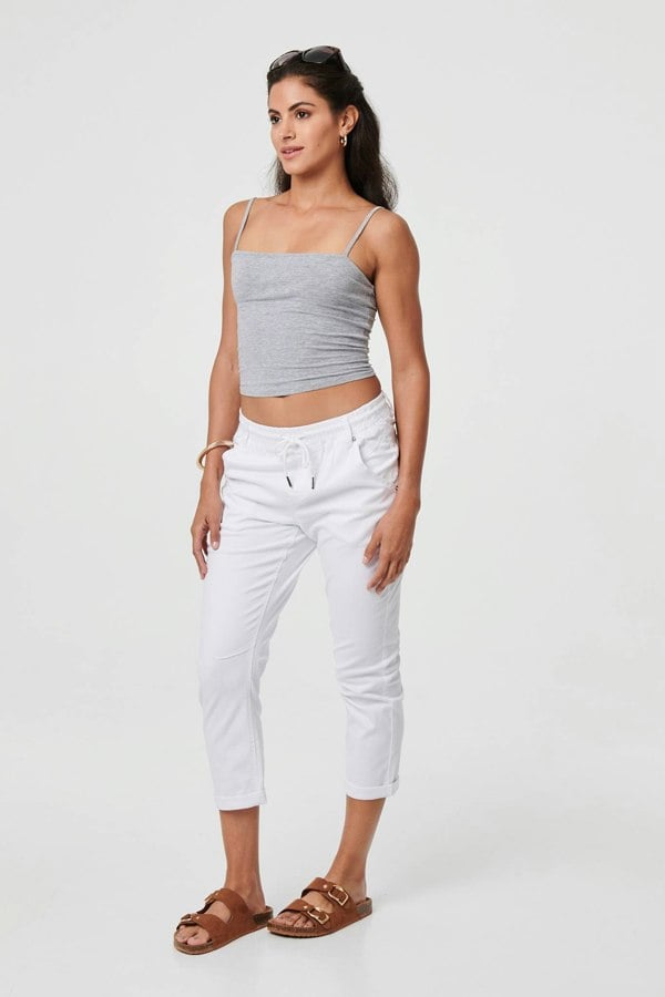 White | High Waist Skinny Cropped Trousers
