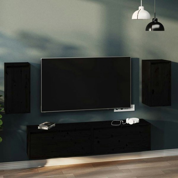 Berkfield Wall Cabinets 2 pcs Black 30x30x60 cm Solid Wood Pine