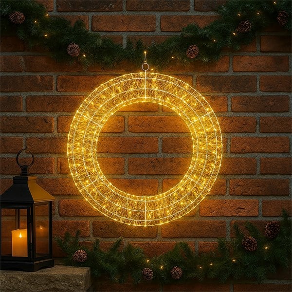 Xmas Haus 50x5cm 2D White Metal Wreath with 720 Warm White LED