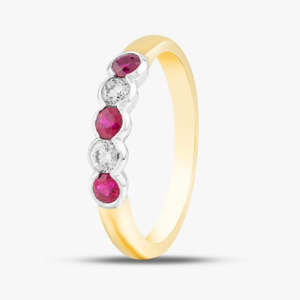T. H. Baker 18ct Yellow Gold Brilliant Cut Ruby & Diamond Five Stone Ring 33680G5 N