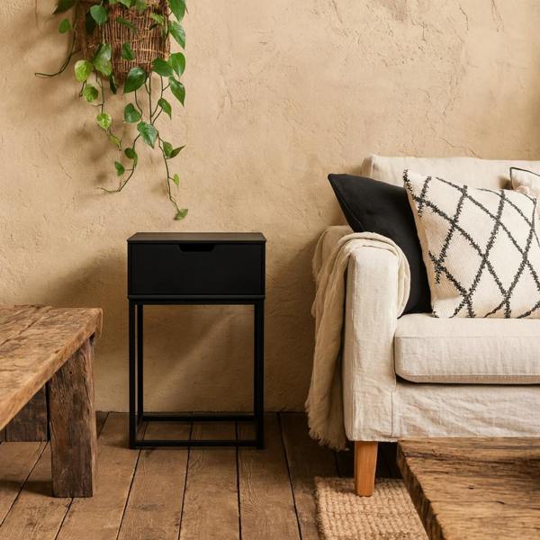 Wyld Haus Tokyo Black Bedside Table 1 Drawer Industrial Metal Legs
