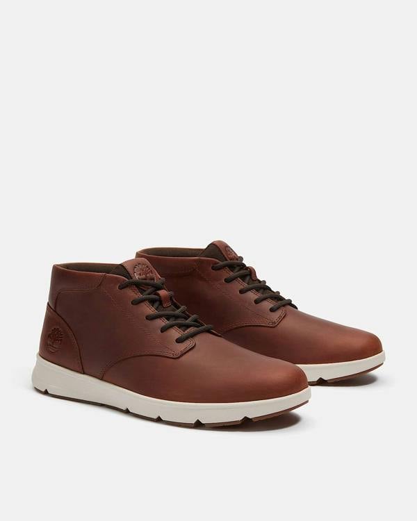 Timberland Parker Street Full Grain Leather Mid Mens Trainers - Rust | CHO | Designer Mens Trainers