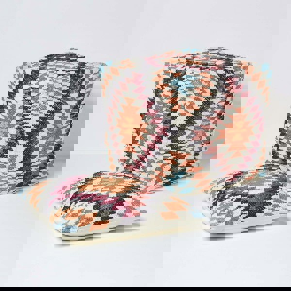 HOMESCAPES Manila Orange and Pink Kilim Footstool Handwoven Beanbag Pouffe - 43 x 43 cm