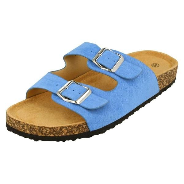 Spot On Ladies Spot On Double Buckle Detailed Mule Sandals F00412