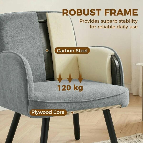 Lounge Chair Velvet Upholstered Armchair with Spring Cushion for Living Room Bedroom Grey