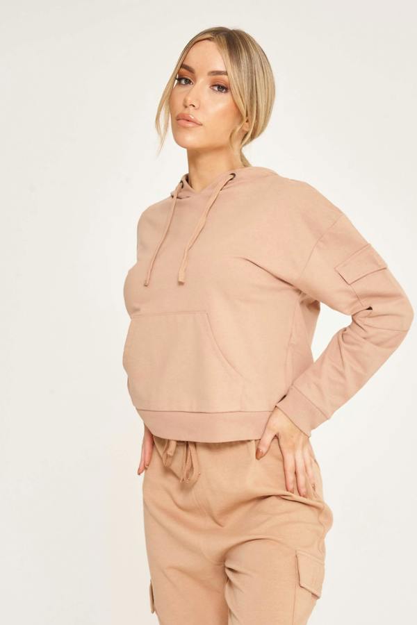 Elaina Fashion Women's Camel Short Hoodie Sweatshirt