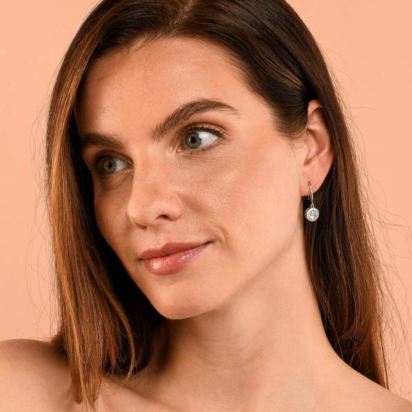 Zavana Silver Round Halo Drop Earrings with Clear Cubic Zirconia Stones for women