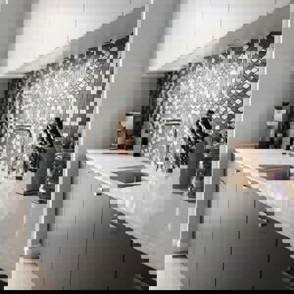 Panel Haus Self Adhesive Wall Tiles - Mini Hexagon Chrome 30cm x 30cm (10 pack)