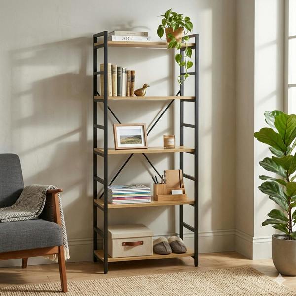 Laxton 5 Tier Light Oak Effect Shelf Unit