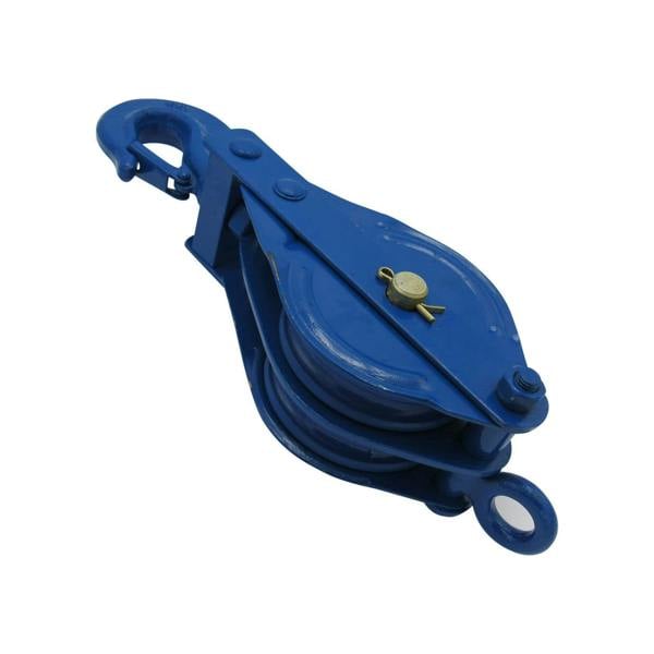 1 Ton 100MM Double Block With Hook Blue Painted - 10MM Pulley Wire Rope Safety Lifting