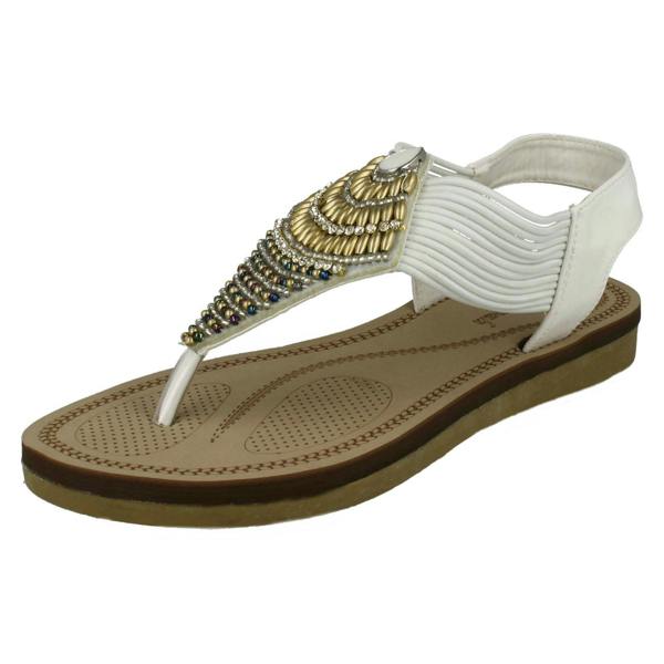 Savannah Ladies Savannah Low Wedge Beaded Toepost Sandals