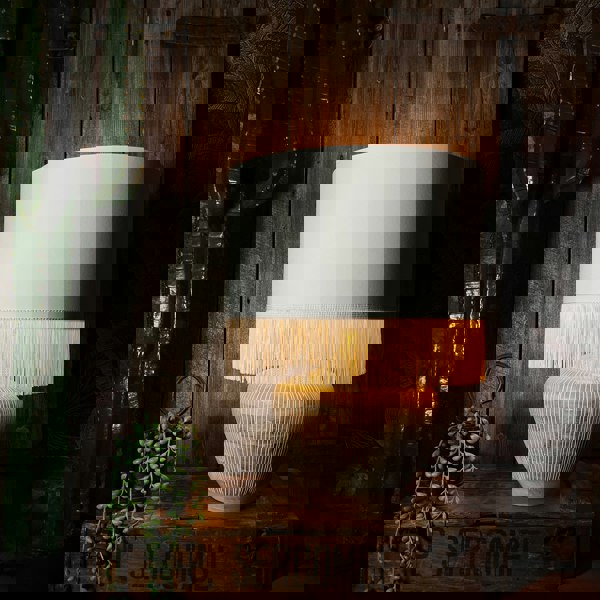 Love Frankie white cotton lampshade copper lining fringing lamp