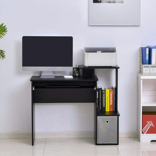 Bobobiy Computer Desk with Sliding Keyboard Tray Storage Drawer Shelf Home Office Workstation Black